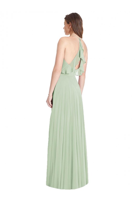 Best Ruffled Strap Cutout Wrap Maxi Chiffon Bridesmaid Dress UK