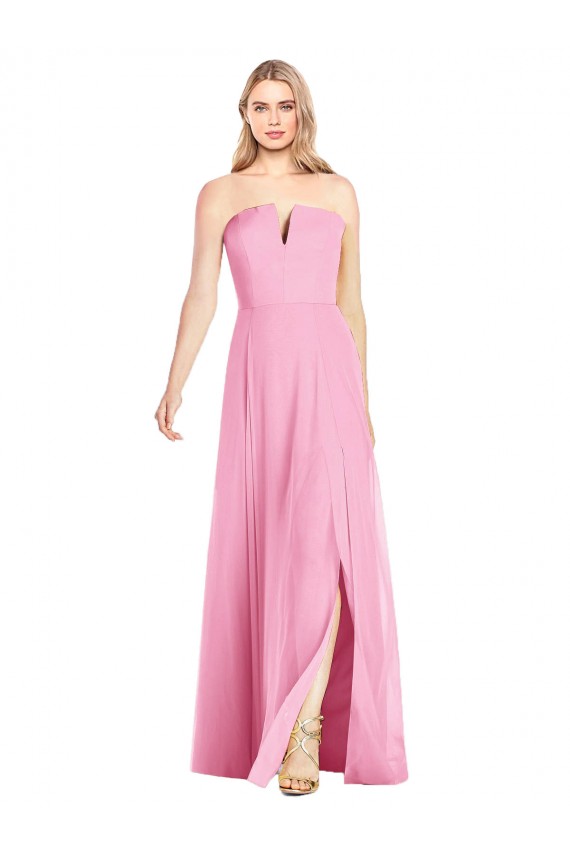 Best Strapless Notch Chiffon Maxi Bridesmaid Dress UK