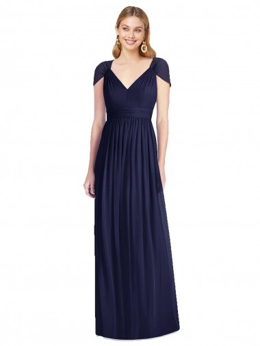 Best V-Neck Cap Sleeves Sheer Back Chiffon Bridesmaid Dress UK