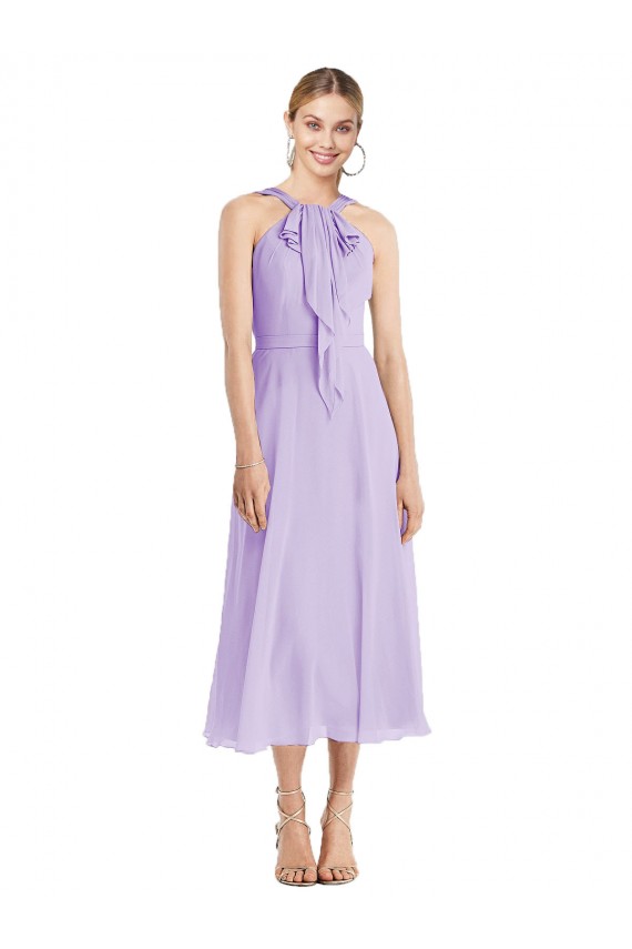 Best Midi Length Halter Plunging V-Back Chiffon Bridesmaid Dress / Cocktail Dress UK
