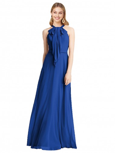 Best Plunging V-Back Long Full Length Chiffon Bridesmaid Dress UK