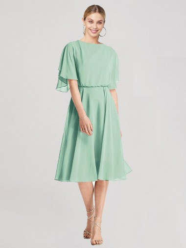 Best Open Back Flutter Sleeves Cocktail Length Chiffon Bridesmaid Dress UK