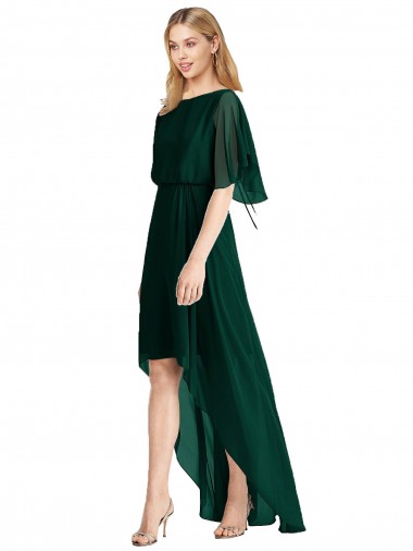 Best Plunging V Back Flutter Sleeves Cocktail Length Chiffon Bridesmaid Dress UK