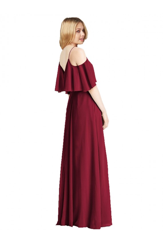 Best Spaghetti Straps V-Neck Chiffon Bridesmaid Dress with Sash Tie UK