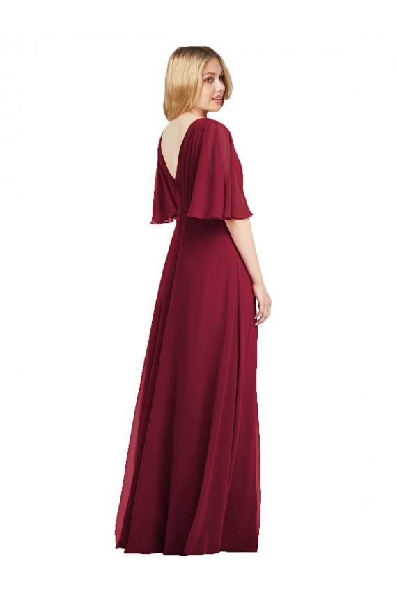 Best Full Length Lux Chiffon Flutter Sleeves Bridesmaid Dress UK
