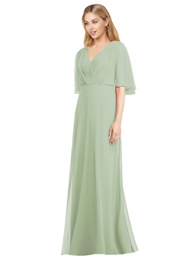 Best Full Length Lux Chiffon Flutter Sleeves Bridesmaid Dress UK