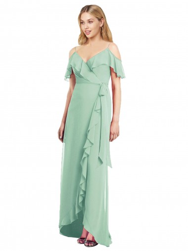 Best High Low Off the Shoulder Wrap Chiffon Bridesmaid Dress  UK