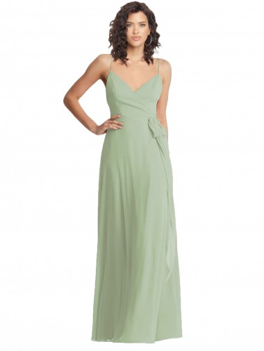 Best V-Neck Low Back Maxi Formal Wrap Chiffon Bridesmaid Dress UK