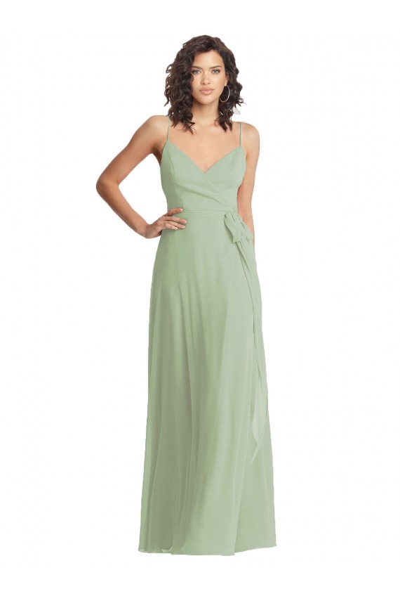 Best V-Neck Low Back Maxi Formal Wrap Chiffon Bridesmaid Dress UK