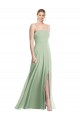 Best Sleek Spaghetti Straps Low Back Square Neck Maxi Formal Chiffon Bridesmaid Dress UK