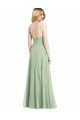 Best Sleek Spaghetti Straps Low Back Square Neck Maxi Formal Chiffon Bridesmaid Dress UK