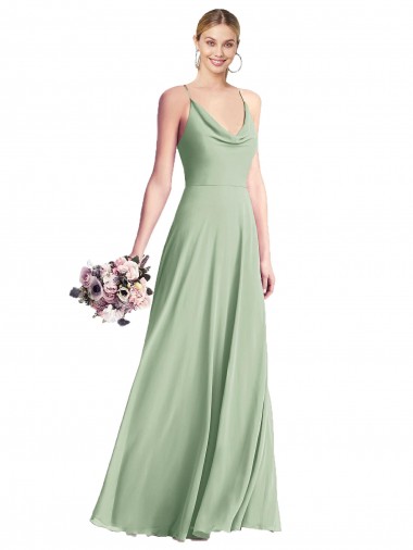 Best Cowl Neck Criss Cross Back Chiffon Maxi Bridesmaid Dress UK