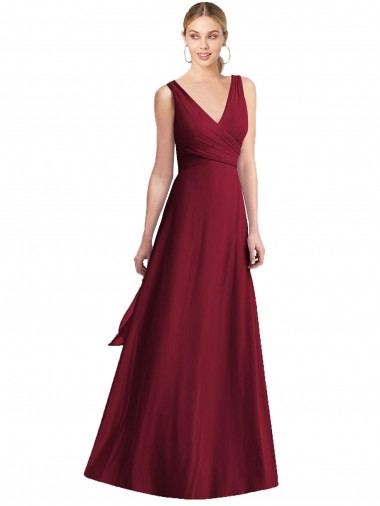 Best Sleeveless V-Neck Chiffon Wrap Bridesmaid Dress UK