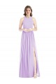 Best Shirred Skirt Jewel Neck Halter Chiffon Bridesmaid Dress with Front Slit UK