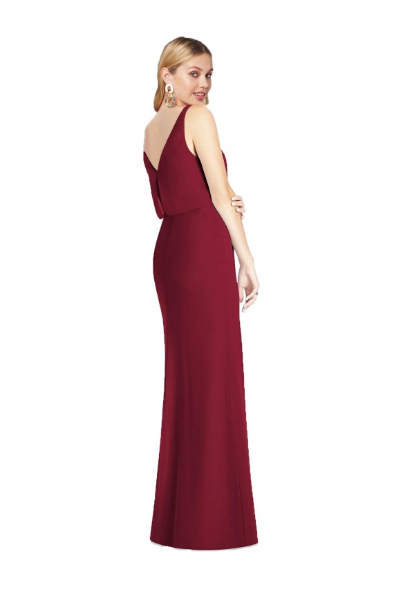 Best Blouson Bodice Chiffon Bridesmaid Dress with Front Slit UK