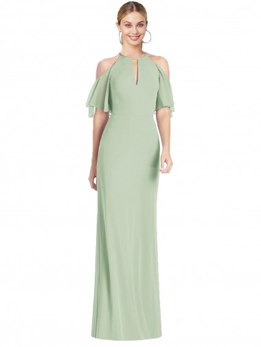 Best Ruffle Cold-Shoulder Mermaid Chiffon Maxi Bridesmaid Dress UK