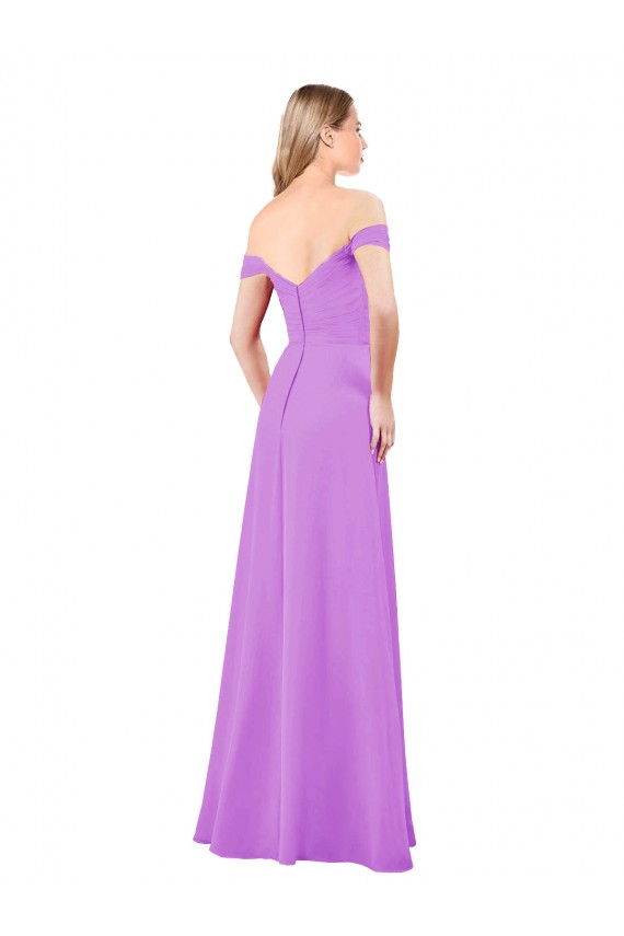 Best Off The Shoulder Draped Sleeves A-Line Chiffon Bridesmaid Dress UK
