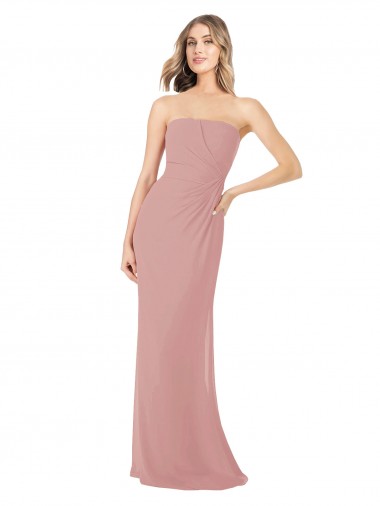 Best Draped Strapless Sheath Long Chiffon Bridesmaid Dress UK