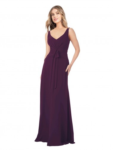 Best Long Chiffon Bridesmaid Dress with Front Bow UK
