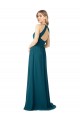 Best Draped High Neck Keyhole Back Bridesmaid Dress with Front Slit UK