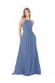 Best Draped High Neck Keyhole Back Bridesmaid Dress with Front Slit UK