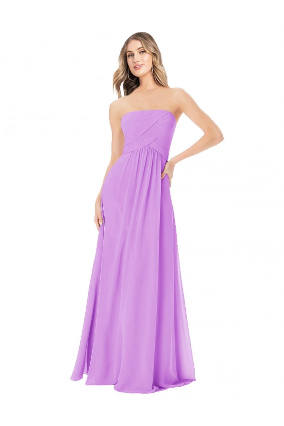 Best Draped Strapless Floor Length Chiffon Bridesmaid Dress UK