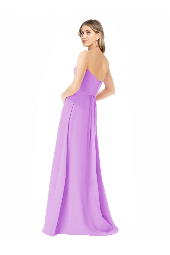 Best Draped Strapless Floor Length Chiffon Bridesmaid Dress UK