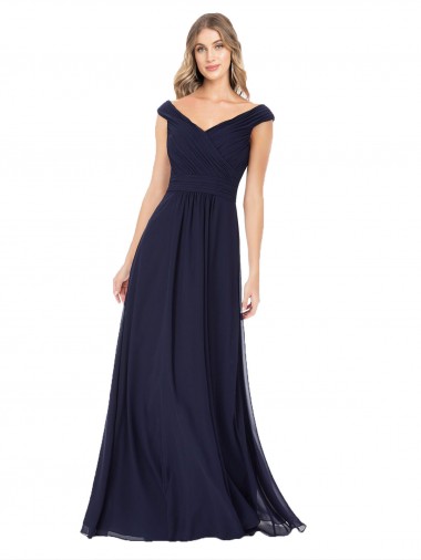 Best Off the Shoulder Classic Chiffon Bridesmaid Dress with Draped Bodice UK