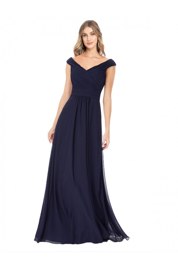 Best Off the Shoulder Classic Chiffon Bridesmaid Dress with Draped Bodice UK