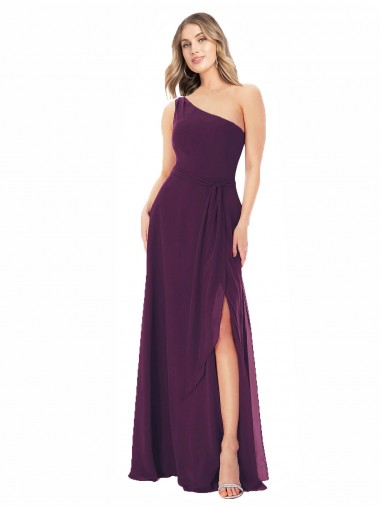 Best One Shoulder Chiffon Bridesmaid Dress with Tie Belt UK