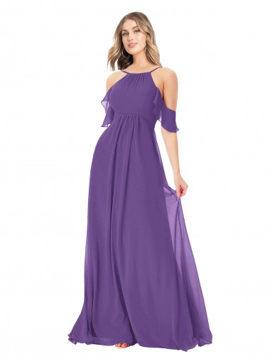 Best Cold Shoulder Flutter Sleeves Chiffon Bridesmaid Dress UK