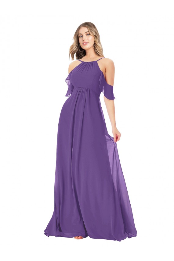 Best Cold Shoulder Flutter Sleeves Chiffon Bridesmaid Dress UK