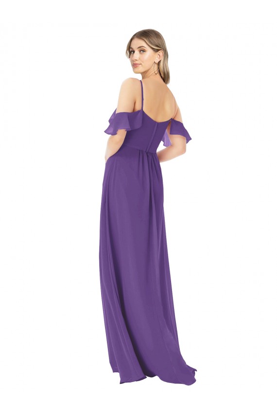 Best Cold Shoulder Flutter Sleeves Chiffon Bridesmaid Dress UK