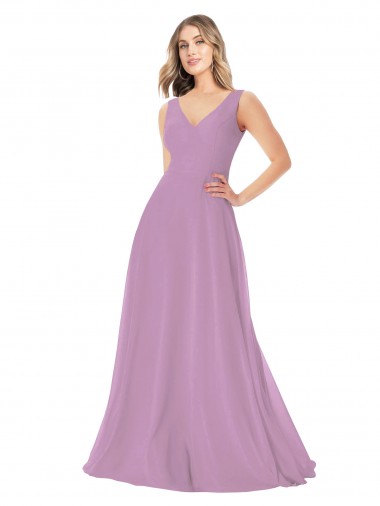 Best Simple Chiffon V-Neck Bridesmaid Dress with Draped V-Back UK