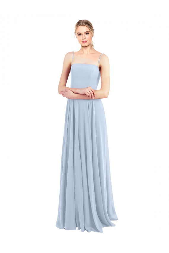 Best Luxe Chiffon Straight Neckline Long Chiffon Bridesmaid Dress with Skinny Straps UK