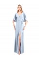 Best V-Neckline and Cascading Flutter Sleeves Chiffon Bridesmaid Dress with Front Slit UK