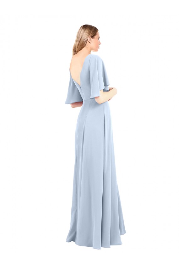 Best V-Neckline and Cascading Flutter Sleeves Chiffon Bridesmaid Dress with Front Slit UK