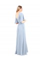 Best V-Neckline and Cascading Flutter Sleeves Chiffon Bridesmaid Dress with Front Slit UK