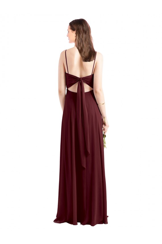 Best Sleek Fit and Flare Long Scoop Neck Chiffon Bridesmaid Dress with High Side Slit UK