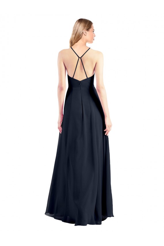 Best Plunging V-Neckline Halter Chiffon Wrap Bridesmaid Dress / Prom Dress with High Slit UK