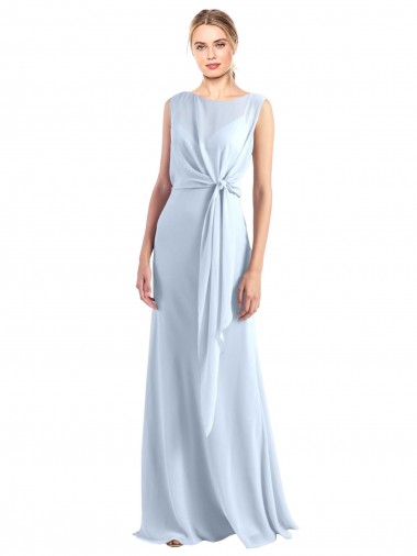 Best Illusion Boat Neck Long Full Length Chiffon Bridesmaid Dress with Keyhole Back UK