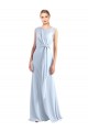 Best Illusion Boat Neck Long Full Length Chiffon Bridesmaid Dress with Keyhole Back UK