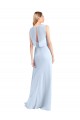 Best Illusion Boat Neck Long Full Length Chiffon Bridesmaid Dress with Keyhole Back UK