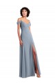 Best Off the Shoulder Folded Sleeve Long Chiffon Bridesmaid Dress with High Side Slit UK