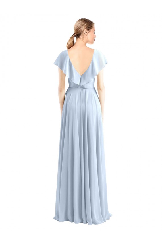 Best V-Neck A-Line Flutter Sleeves Long Chiffon Wrap Style Bridesmaid Dress UK