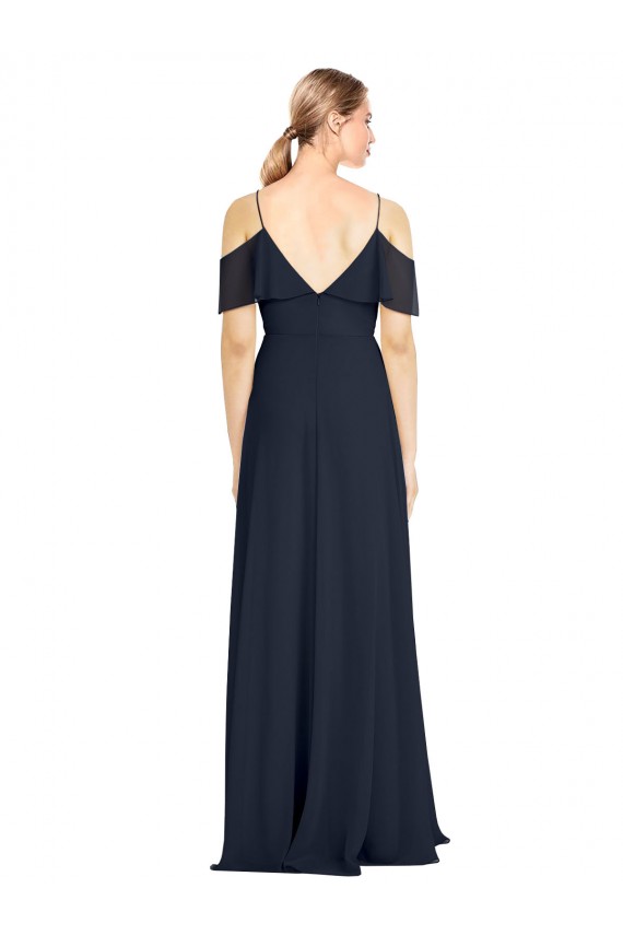 Best Draped Sleeves Flounce Neckline Long Chiffon Bridesmaid Dress with Spaghetti Straps UK