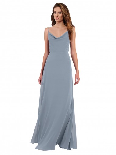 Best Long Full Length Draped Cowl Neck V-Back Slip Chiffon Bridesmaid Dress UK