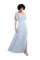 Best Split Flutter Sleeves V-Neck Chiffon Bridesmaid Dress with Open V-Back UK