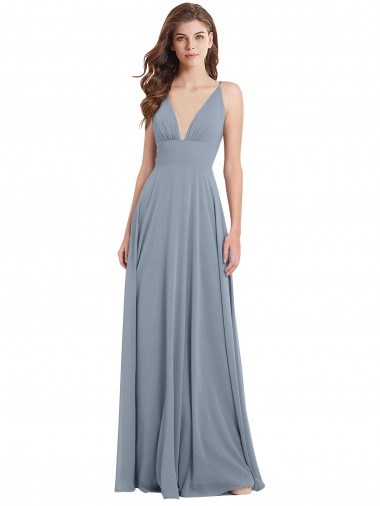 Best Fitted V-Neckline Long Chiffon Bridesmaid Dress with V-Back UK