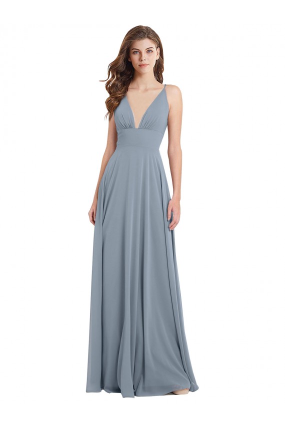 Best Fitted V-Neckline Long Chiffon Bridesmaid Dress with V-Back UK